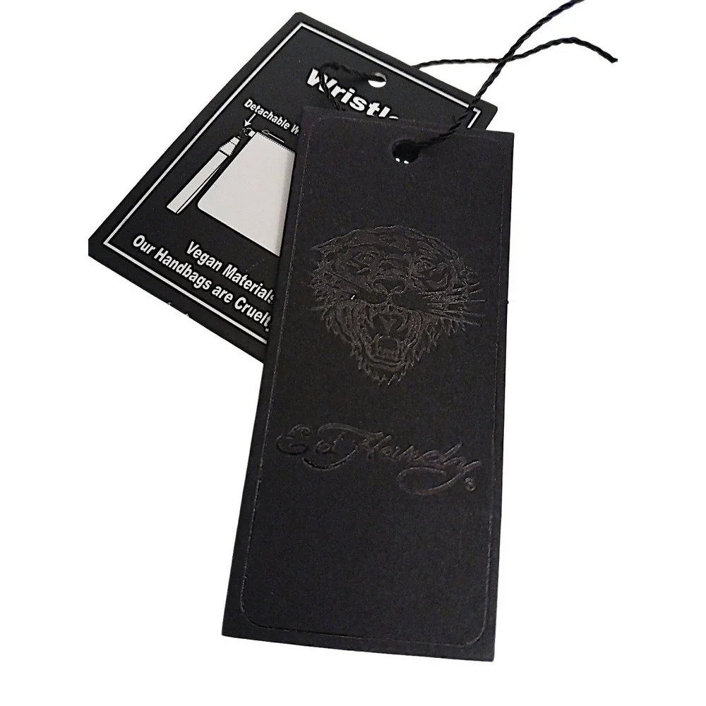 NEW! Ed Hardy Wristlet Zip Clutch Black Moto Purse Skull Roses Punk Skater‎ Love